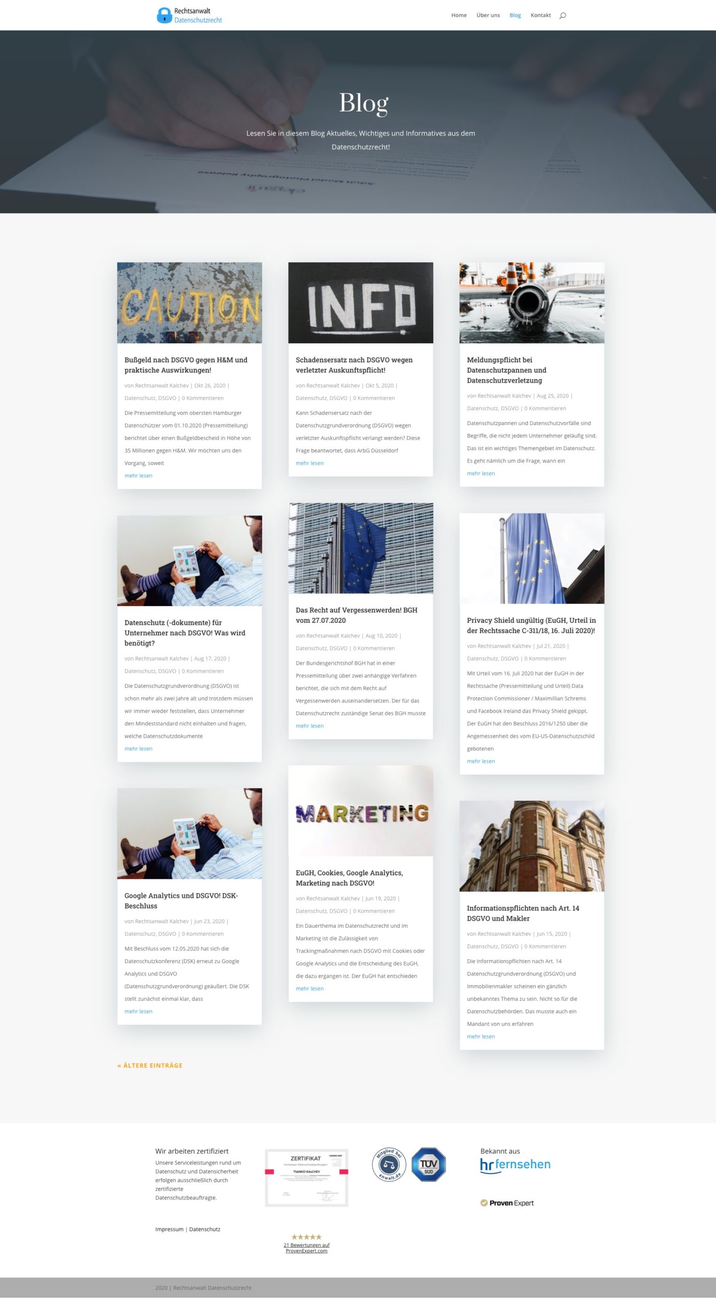 Referenz Webseite Datenschutz Blog